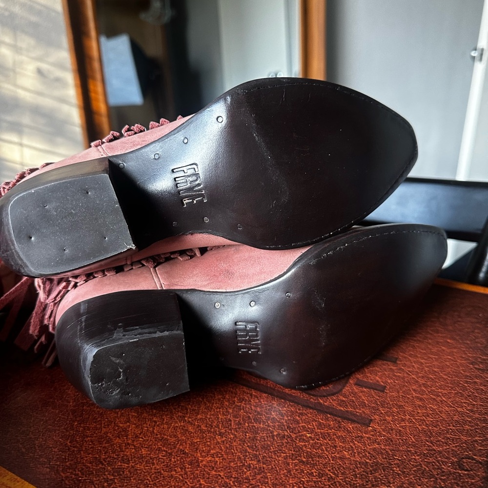 Frye Pink Fringe Ankle Booties - Picture 3 of 4